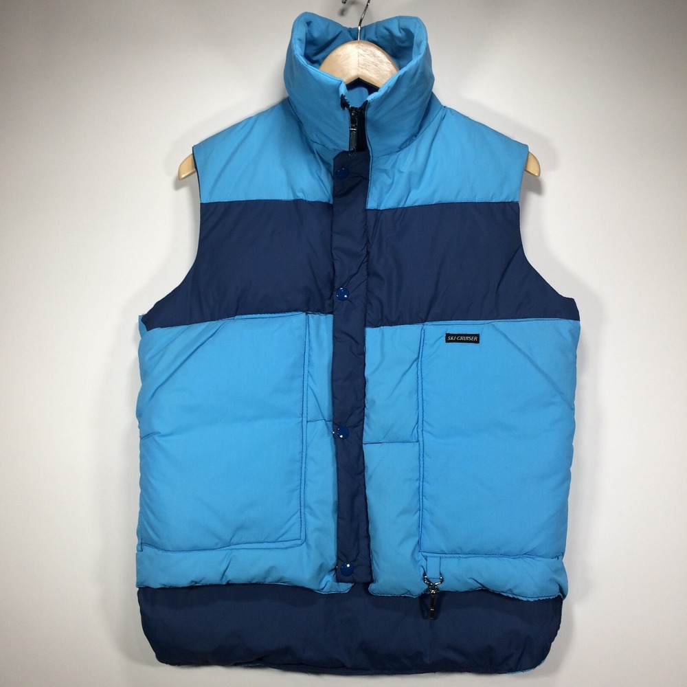 Vintage Puffer Vest Mens Medium Ski Cruiser Down Blue Colorblock
